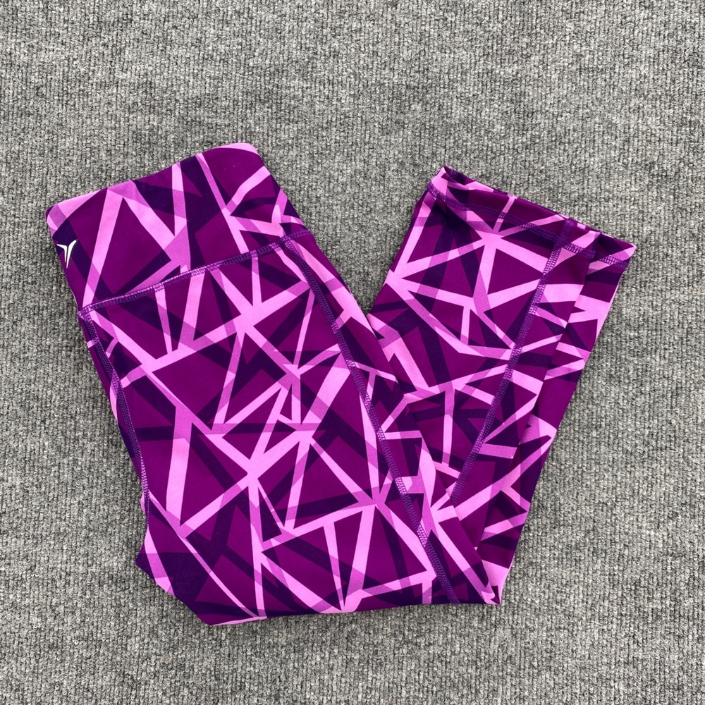 Old Navy Active Leggings Womens M Purple Geometric Crop Compression Yoga Gym